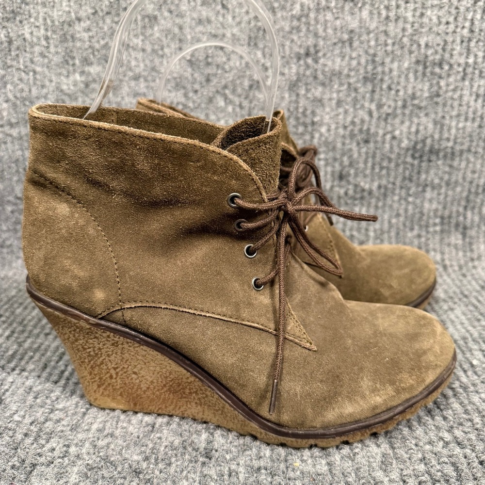 Vintage 90s Y2K Skechers Suede Wedge Booties Sz 6.5 Olive Green Whimsigoth Fall